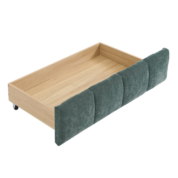 English Elm King Upholstered Bed Frame with Plush Chenille Headboard, Modern Storage Drawers & Solid Assembly-Friendly Design Blue+Green W487P235313