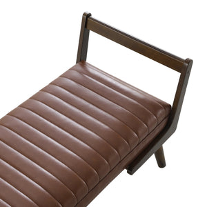 English Elm 52" Mid Century Bench with Walnut Legs, Channeled Upholstery, Tufted Comfort for Hallway & Bedroom Cognac W2671P353825