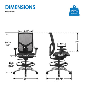 OSP Home Furnishings Progrid Mesh Back Drafting Chair with Lumbar Support for Studio and Standing Desk Use 99583MDC-3