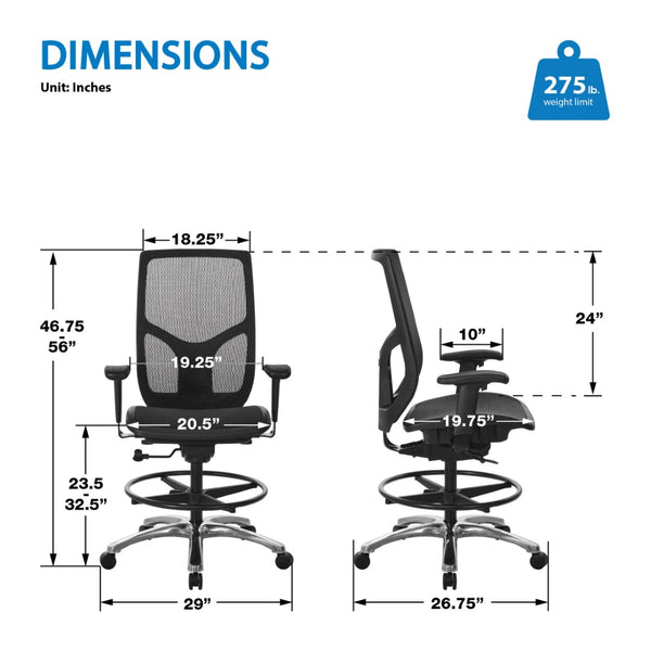 OSP Home Furnishings Progrid Mesh Back Drafting Chair with Lumbar Support for Studio and Standing Desk Use 99583MDC-3
