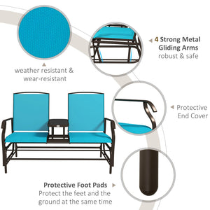 English Elm Outsunny Stylish Two-Person Glider Loveseat With Center Table, Breathable Mesh & Smooth Motion, Blue W2225P200563-GIGA
