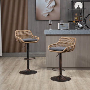 English Elm Modern Swivel Bar Stools Set of 2 Adjustable Counter Height Chairs with Linen Seat Vintage Gold Frame Gray W39594823