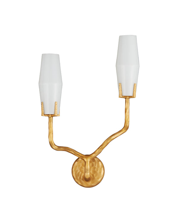 Currey & Company Mathilda Wall Sconce - Artful Brass Lighting With Milky Glass Shades For A Striking Home Accent Gold Glass ,Brass 5000-0284-currey-company