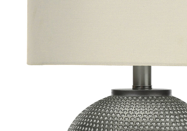 English Elm Lighting, Textured Resin Globe Table Lamp with Ivory Drum Shade, 19" Height, 3-Way Dimmer Elegance Grey 13 L x 13 W x 15 H B2710P220111
