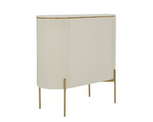 Sunpan PALOMA Bar Cabinet - Luxurious High-Gloss Cream Storage with Curved Design & Gold Accents 111219