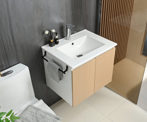 English Elm Goodyo 24" Wall-Mount Floating Bathroom Vanity Cabinet with Soft-Close Doors Stainless Towel Rack Yellow+White D163120297