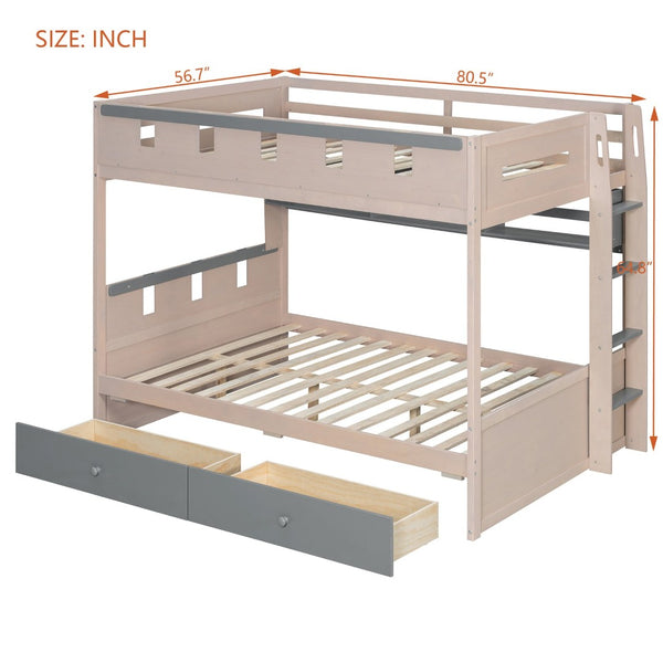 English Elm Full Size Castle Bunk Bed with Led Lighting Built in Shelf and Storage Drawers Gray LT000159AAE