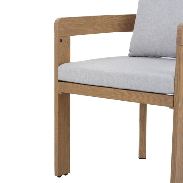 English Elm Christopher Knight Home® - Elko Teak-Finish Aluminum Dining Chairs Set of 2 with Light Gray Cushions, Weather-Resistant Comfort N775P210128T