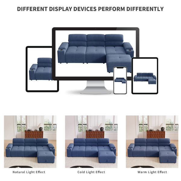 English Elm Modern Modular L-shaped sectional sofa 105-inch cloud deep-seat 4-seat cotton comfort with ottoman and storage Blue W3820S00008