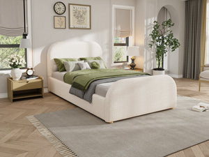 English Elm Christopher Knight Home® - Twin Linen Upholstered Bed Frame with Curved Padded Headboard, Solid Wood Legs, Beige Elegance N757T343407I