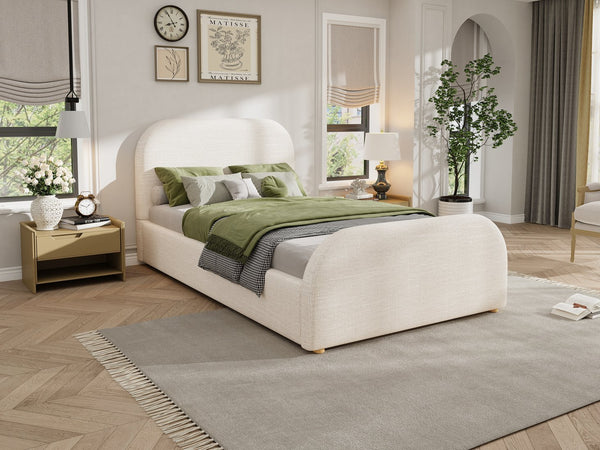 English Elm Christopher Knight Home® - Twin Linen Upholstered Bed Frame with Curved Padded Headboard, Solid Wood Legs, Beige Elegance N757T343407I