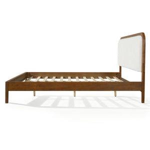 English Elm King Acacia Wood Platform Bed Curved Upholstered Headboard Scandinavian Bedroom N758K518081N