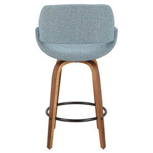 English Elm Fabrico Counter Stool — Mid-Century Walnut Frame, Blue Noise Fabric Upholstery, Padded Comfort Seat B202P222367