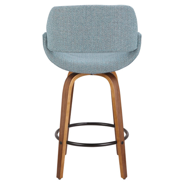 English Elm Fabrico Counter Stool — Mid-Century Walnut Frame, Blue Noise Fabric Upholstery, Padded Comfort Seat B202P222367