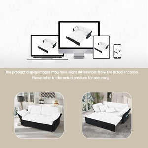 English Elm Convertible Pull Out Sofa Bed Queen Size with Steel Frame, Dual Armrests, Chenille Sleeper Couch with Storage and Casters White+Black W3163P269663