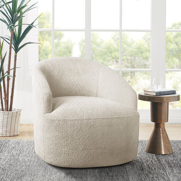 JLA Home INK+IVY - Upholstered Barrel Swivel Chair in Plush Bouclé Fabric — Modern Minimalist 360° Rotating Accent Seat Cream II103-0563