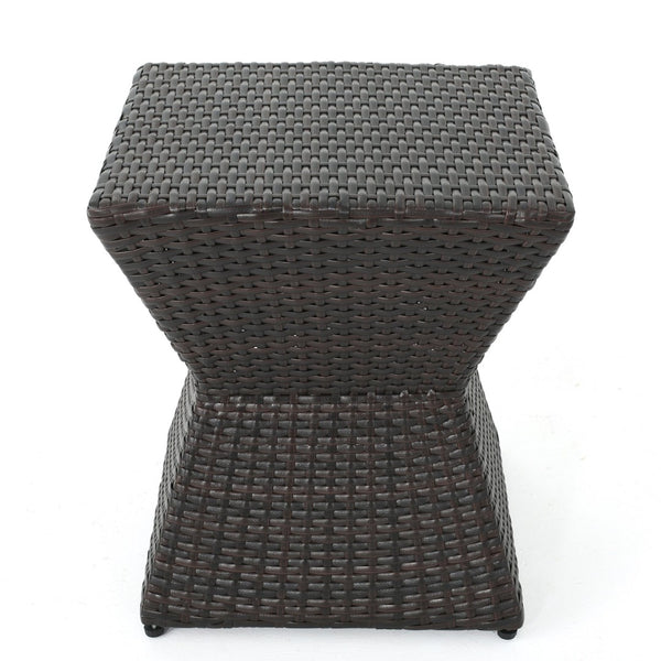 English Elm Calhoun Outdoor Wicker Side Table Weather Resistant Patio Poolside Iron Frame N773P362075B
