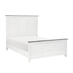 English Elm Classic Farmhouse Queen Bed Two-tone Antique White Panel Headboard Solid Wood Frame B011S01258