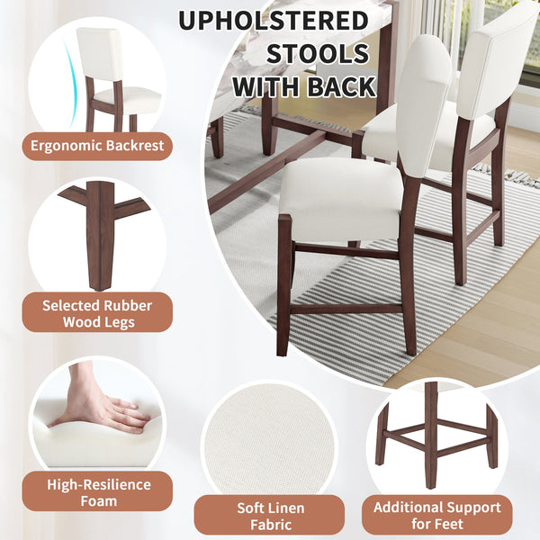 English Elm 5-Piece Faux Marble Counter Height Dining Set — 4 Upholstered Stools, Space-Saving Mid-Century Modern for Kitchen N752S011086A