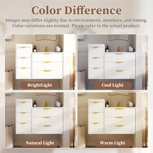 English Elm 24inch Bathroom Vanity with Sink - Wall-Mounted Floating Combo with Ceramic Basin, Modern L-Handle Design White N710S324097K