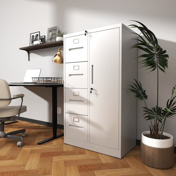English Elm Metal Four Drawer Filing Cabinet with Lock Steel Storage for Home Office Bedroom White W2735P457275