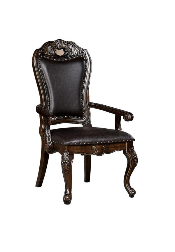 English Elm Luxurious Walnut Traditional Arm Chairs Set of 2 with Dark Brown Leatherette, Carved Cabriole Legs and Nailhead Trim B011P234735