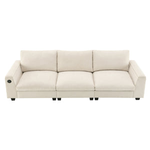 English Elm 96*35''Chenille Multifunctional Sectional Sofa with Bluetooth Speakers, Drop Table, USB Ports & Storage Beige N723S9750A