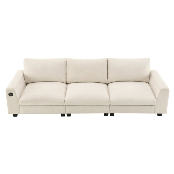 English Elm 96*35''Chenille Multifunctional Sectional Sofa with Bluetooth Speakers, Drop Table, USB Ports & Storage Beige N723S9750A