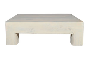 English Elm Contemporary White Washed Solid Mango Wood Square Coffee Table 42.5" Rustic Handmade 4-Leg Design B024P304076