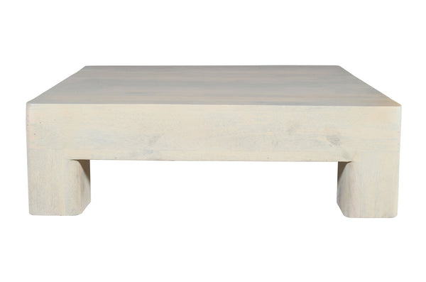 English Elm Contemporary White Washed Solid Mango Wood Square Coffee Table 42.5" Rustic Handmade 4-Leg Design B024P304076