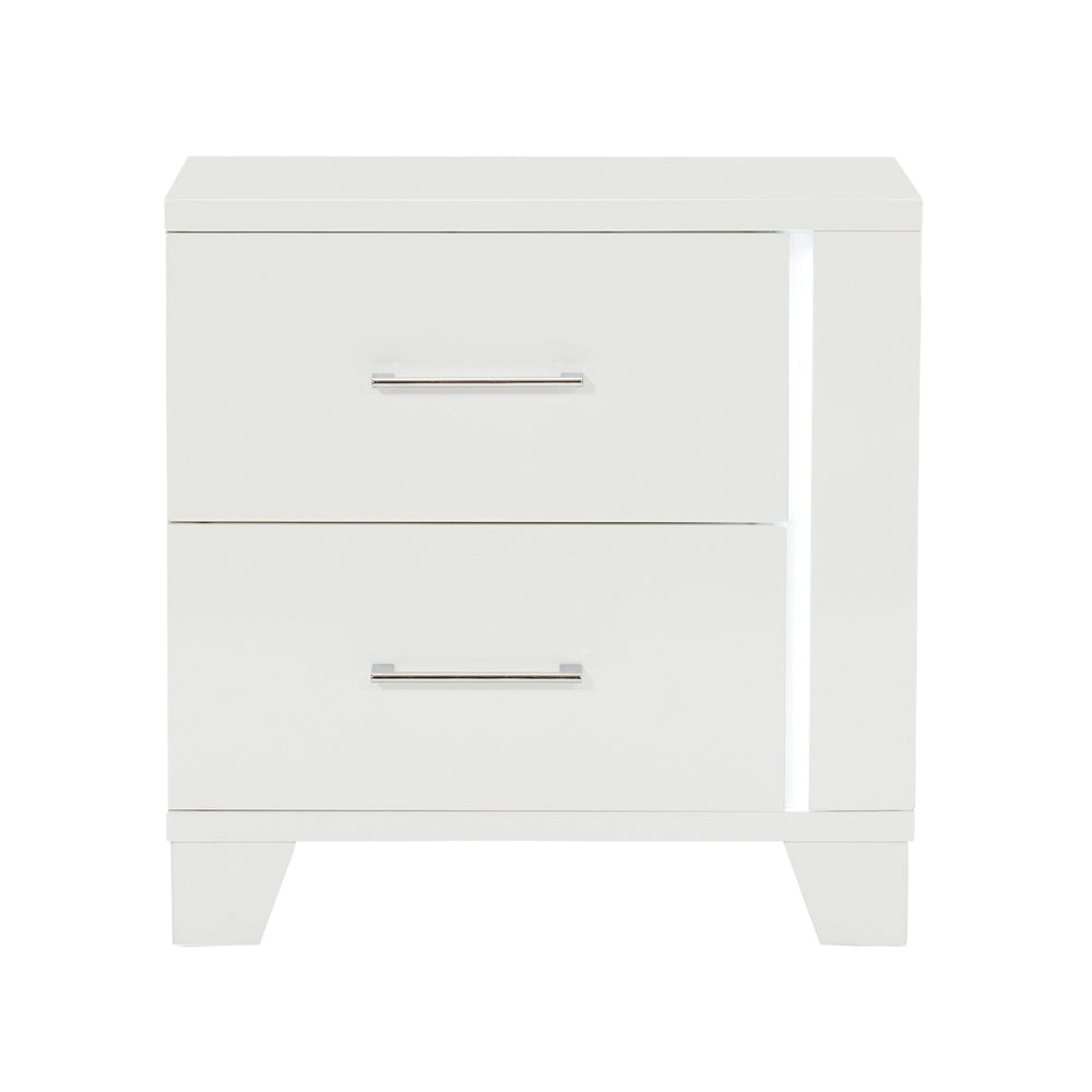 English Elm White Modern Kerren Nightstand with LED Accent, High Gloss Wood Bedside Table, 26"H Stylish Storage B011P186571