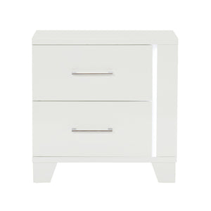 English Elm White Modern Kerren Nightstand with LED Accent, High Gloss Wood Bedside Table, 26"H Stylish Storage B011P186571
