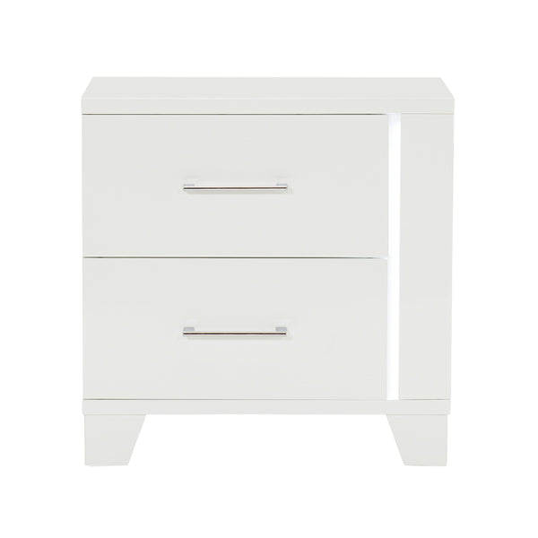 English Elm White Modern Kerren Nightstand with LED Accent, High Gloss Wood Bedside Table, 26"H Stylish Storage B011P186571