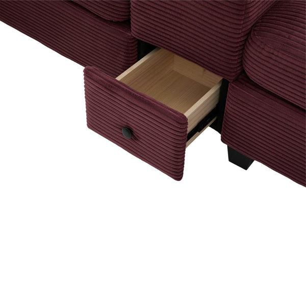 English Elm United L-Shaped Multifunctional Corduroy Sofa: 4-Seater With Usb Ports, Cup Holders & Storage Solutions W1568S00220-GIGA