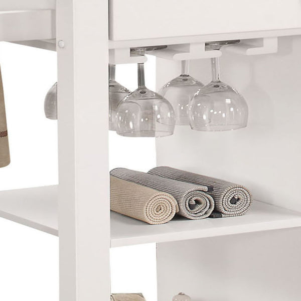 English Elm Ottawa Black Wooden Top Kitchen Cart with White Finish, Stemware Rack, Towel Bar, Locking Casters B2726P272329