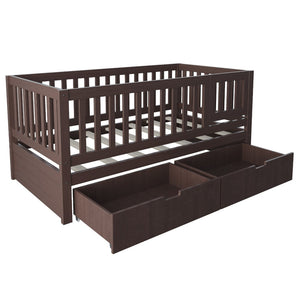 English Elm Convertible Toddler Daybed Solid Pine Kids Bed with Storage Drawers and Removable Rails Espresso N899P429848N