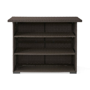 English Elm Trinidad Outdoor Resin Wicker Bar Table with Cabinet Storage for Patio Entertaining N772P368972D