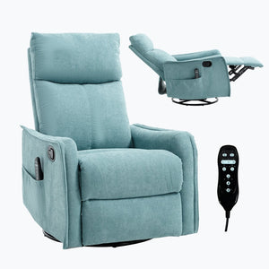English Elm Heat Massage Rocker Swivel Recliner Fabric Chair with Lumbar Therapy for Living Room Antique Blue Green W1803P362302