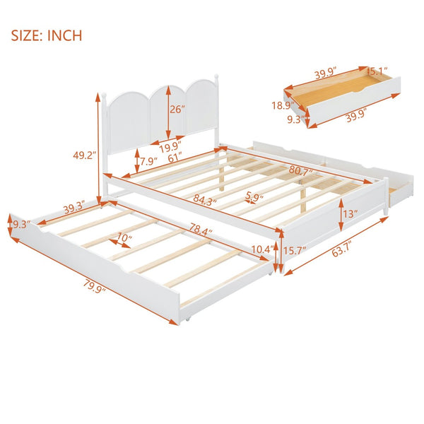 English Elm Queen Size Platform Bed With Twin Xl Trundle, 2 Storage Drawers, Elegant Design For Space-Saving N820S00025K-GIGA