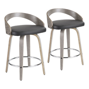 English Elm Grotto Mid-Century Counter Stool Set of 2 — Swivel Faux Leather Seats, Light Grey Wood Legs, Chrome Footrest B202P222353