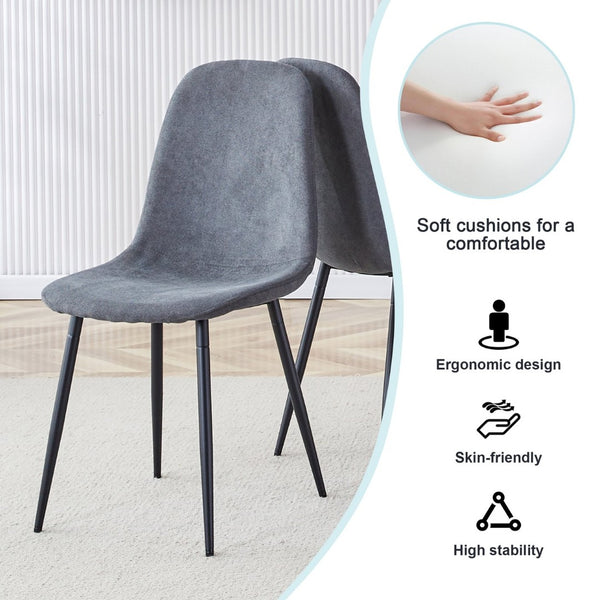 English Elm Table Set With 4 Upholstered Dark Grey Chairs – Modern Medieval Rustic Style For Dining Comfort W1151S04210-GIGA