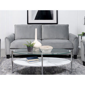 English Elm Dixon Grey Upholstered Sofa with Rounded Arms & Vertical Stitching, Plush Velvet-Soft Cushions, 79.5" Wide Elegance B062P354081