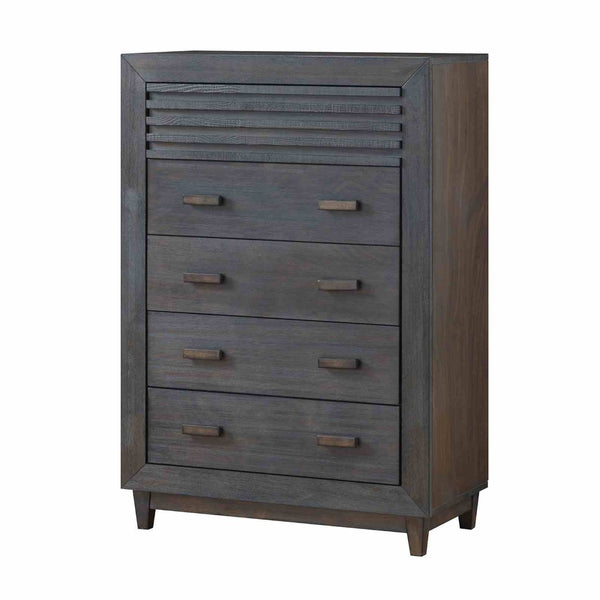 English Elm Transitional Hardwood Bedroom Chest Slat Front Mortise Tenon Joinery Charcoal Brown B2741P416522
