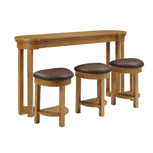 English Elm 4 Piece Bar Table Set with 3 Padded PU Stools, Solid Pine Legs, Oak Veneer Top, Rustic Rivet Accents Natural W1202P289364