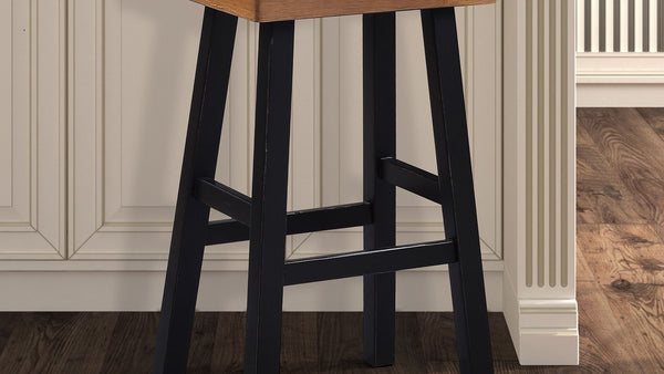 English Elm Traditional 24-inch Solid Wood Stool Set of 2 with Contour Seat, Transitional Dining Accent Seating Pair Black,Oak 46 L x 20 W x 10 H B2741P338649