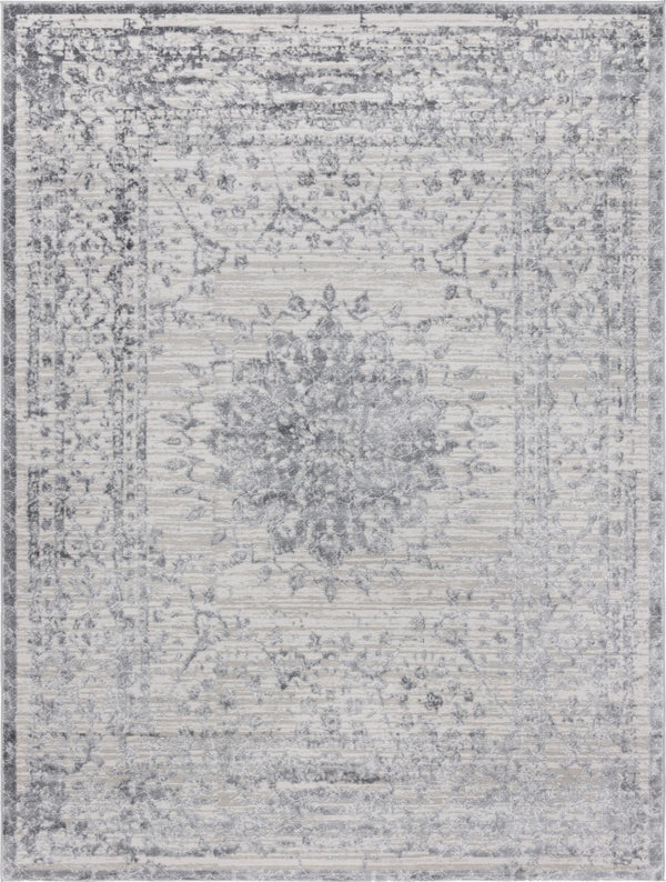 Unique Loom Aberdeen Derbyshire Machine Made Medallion Rug Gray, Navy Blue 9' 0" x 12' 2"