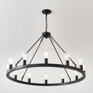 English Elm 39.4 Inch Wagon Wheel Chandelier 12-light Matte Black Farmhouse Pendant for Foyer Dining W5008P389282