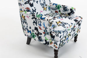 English Elm Upholstered Accent Chair with Porcelain-Print Linen, Nailhead Trim, High-Density Foam Comfort and Solid Wood Frame White W2530P364991