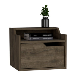 English Elm Winchester Floating Nightstand with Dual-Tier Surface, Spacious Drawer, Wall-Mount Modern Storage Dark Brown 18 L x 17 W x 5 H B097P199740