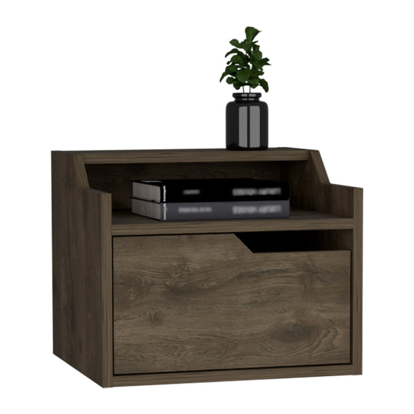 English Elm Winchester Floating Nightstand with Dual-Tier Surface, Spacious Drawer, Wall-Mount Modern Storage Dark Brown 18 L x 17 W x 5 H B097P199740